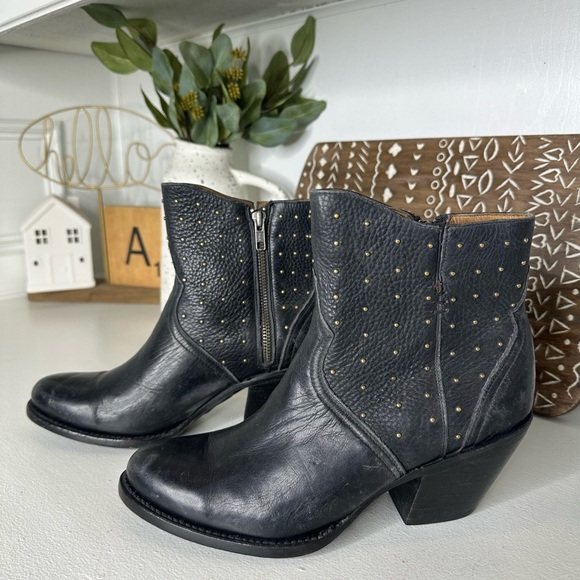 Lucchese Shoes - Lucchese Western Cowboy Studded Black Ankle Boots Women’s - Size 8B